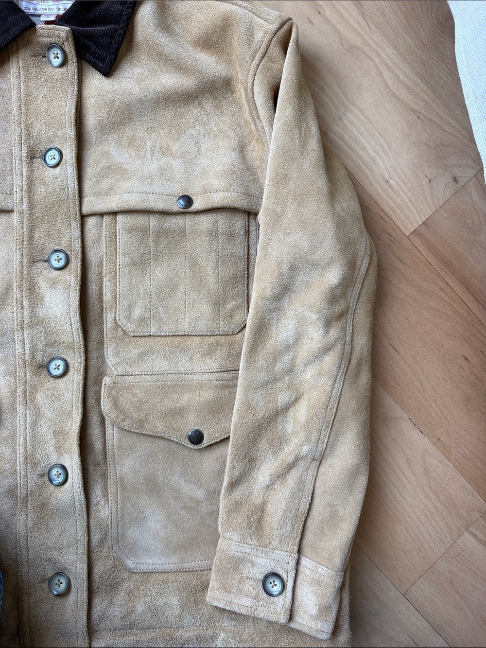 Filson Tan Suede Field Jacket with Dark Brown Collar - Picture 3 of 7